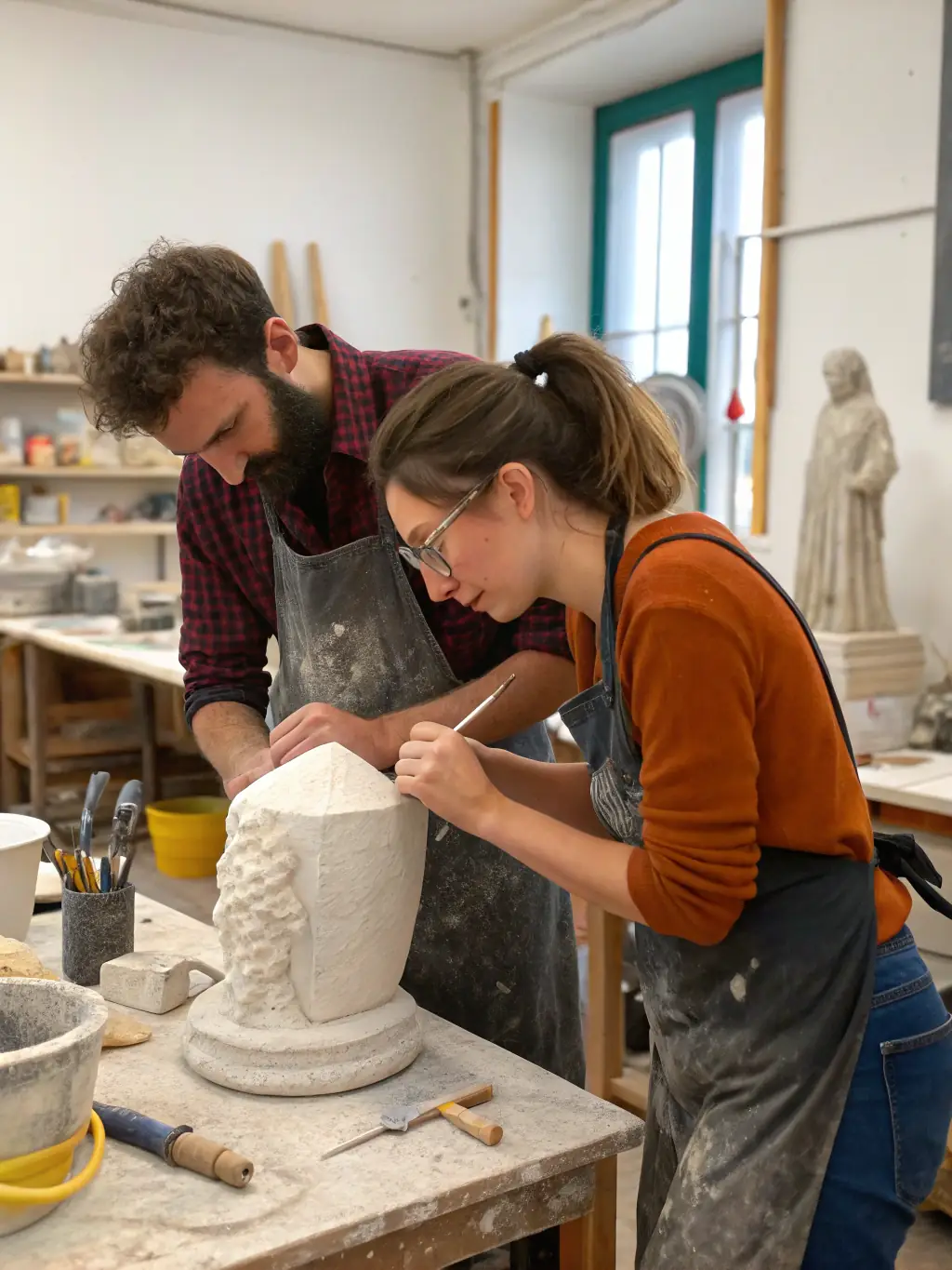 A photo of artists collaborating in a workshop setting, facilitated by CASHEW PRODUCTION, demonstrating the organization's commitment to artistic development and mentorship.