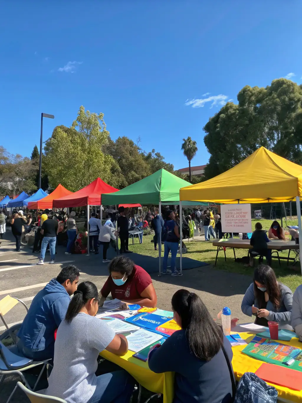 A photograph capturing a community event organized by CASHEW PRODUCTION, showcasing diverse participants engaging in cultural activities and workshops, highlighting the organization's role in cultural diffusion and community engagement.
